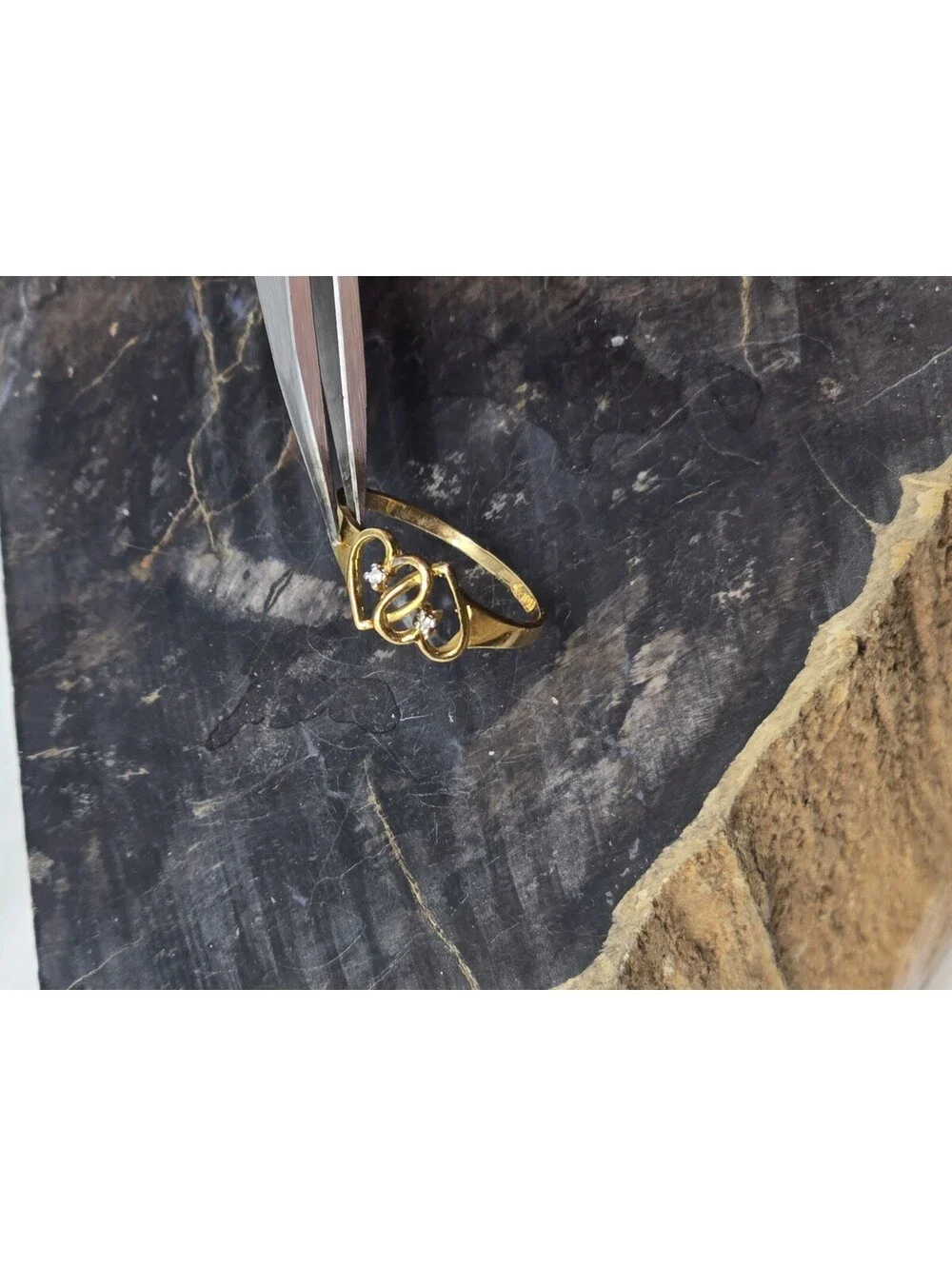 10k Yellow Gold Plumb Intertwined Double Heart Diamond Ring